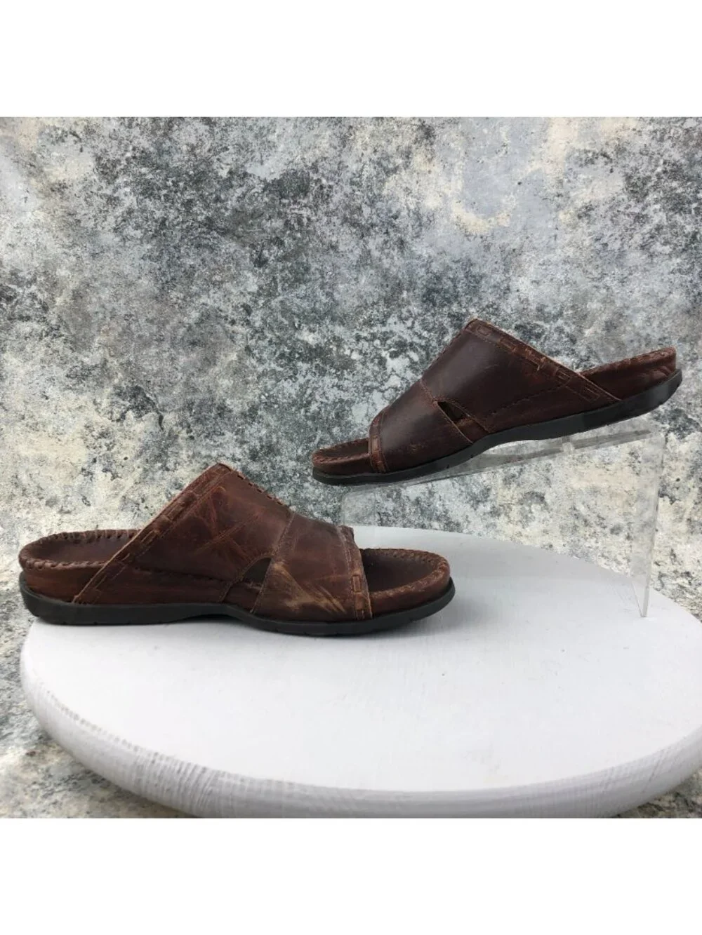 Ocean Pacific Men's 9 Karma Brown Leather Open Toe Boho Jesus Sandals BRAZIL